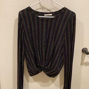 Heart & Hips Black Long Sleeve Tie Front Blouse